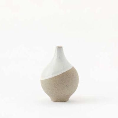 Half-Dipped Stoneware Vase, Gray/White, Small Bulb, 6"