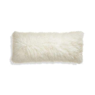 Pelliccia Ivory Mongolian Sheepskin Lumbar Pillow With Insert-36"x16"
