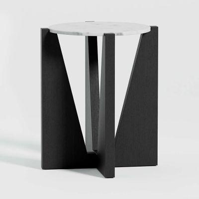 Miro White Marble End Table with Black Wood Base