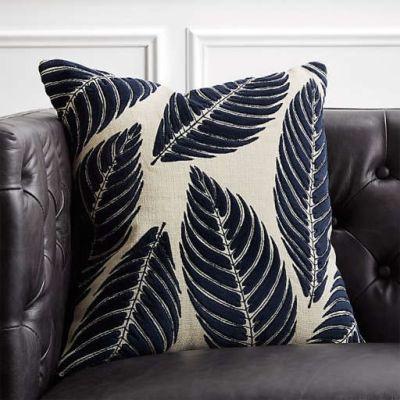 Frond Natural Jute and Velvet Pillow with Feather