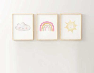  Rainbow Print Set | Girls Wall Art | Watercolor Nursery Art | Nursery wall art | Cloud Rainbow Sun | Rainbow Wall Art | Baby Decor Set of 3