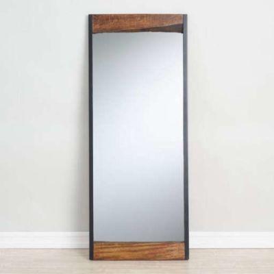 Large Walnut Brown Wood Leaner Mirror with Live Edge