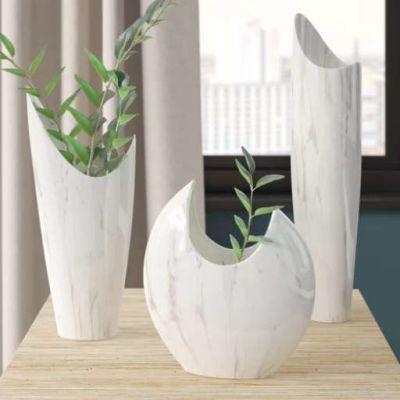 3 Piece White Ceramic Table Vase Set