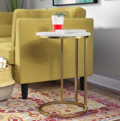 Faux White/Gold Maeve Round End Table