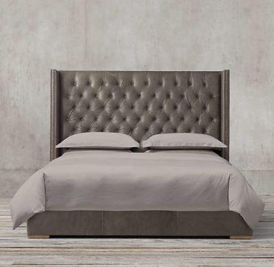 ADLER SHELTER DIAMOND-TUFTED LEATHER BED WITH NAILHEADS