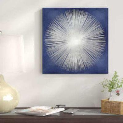 Silver Sunburst on Blue I Graphic Art on Wrapped Canvas