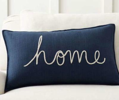 Home Sentiment Embroidered Lumbar Pillow Cover With No Insert-16"x26"