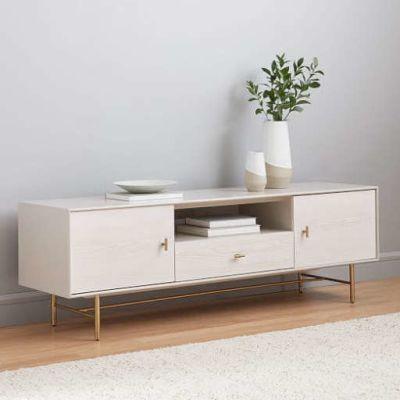 Modernist Wood + Lacquer Media Console (68") - Winter Wood