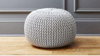 knitted silver grey pouf