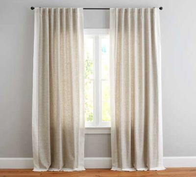 Emery Frame Border Linen/Cotton Curtain - Oatmeal/Ivory