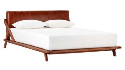 Drommen Acacia Queen Bed with Leather Headboard