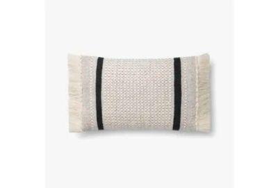Accent Pillow-Magnolia Home Wool Banded Fringe Ivory/Black With Down Fill 16X20 By Joanna Gaines