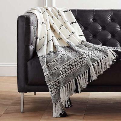Jema Black and White Throw with Tassels