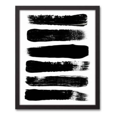 'Paint Strokes Black and White Abstract' Picture Frame Graphic Art Print on Canvas