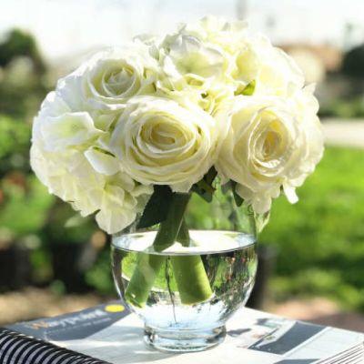 Artificial Rose and Hydrangea Floral Arrangement and Centerpiece in Vase