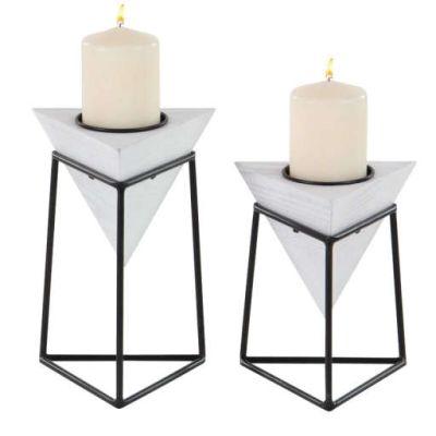 Modern Triangular 2 Piece Candlestick Set with Stand