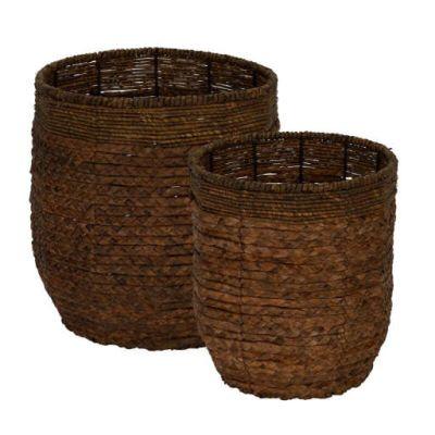 Water Hyacinth Round Rimmed Wicker 2 Piece Basket Set