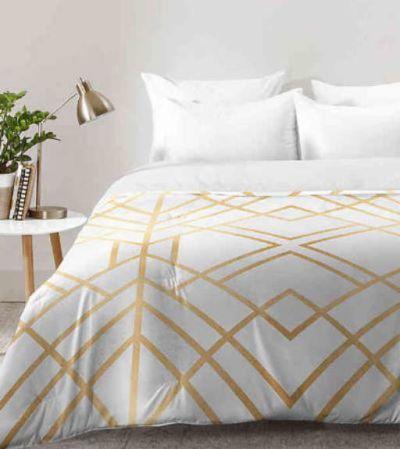 Deny Designs Elisabeth Fredriksson Golden Geo Queen Comforter in Gold