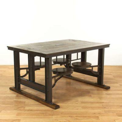 WOOD & METAL CAFETERIA STYLE DINING TABLE