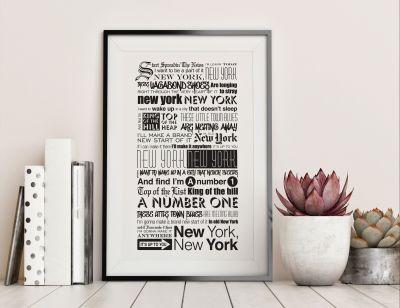  New York, New York by Frank Sinatra Lyrics Typography Poster - 24" x 36"