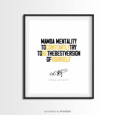 MAMBA MENTALITY, Typography Poster, Kobe Bryant Poster Quotes