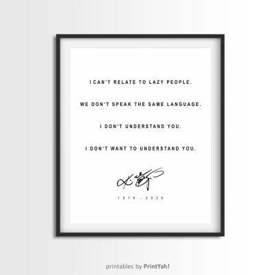 LAZY PEOPLE, Kobe Bryant Quotes, Typography Poster