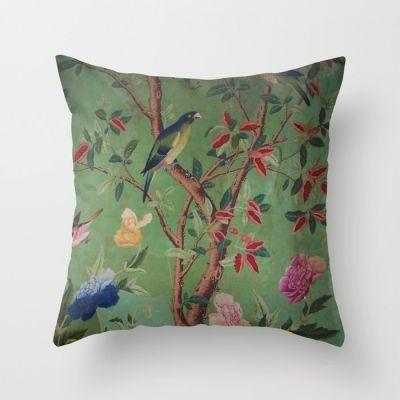 Green Dream Chinoiserie Throw Pillow With Insert-18"x18"