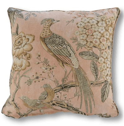 Floral Pheasant Pillow Blush With Insert-19"x19"