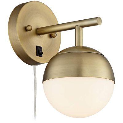  Luna Antique Brass Globe Pin-Up Wall Lamp 