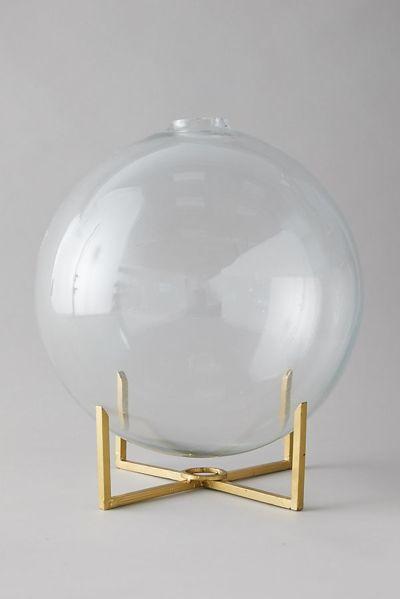 Glass Ball Vase + Brass Stand