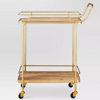 Metal Wood and Leather Bar Cart