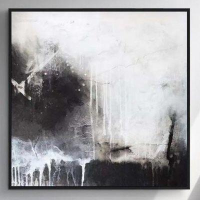 Black abstract acrylic painting white brightness canvas painting dark grey water color ink painting oversize living room wall art pictures