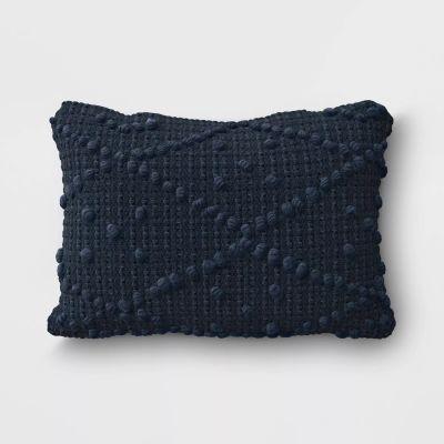 Woven Textured Outdoor Lumbar Decorative Pillow Navy