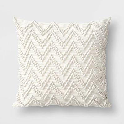 Textured Woven Outdoor Throw Pillow Cream No Insert-18"x18"