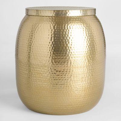 Gold Hammered Metal Drum Cala Accent Table