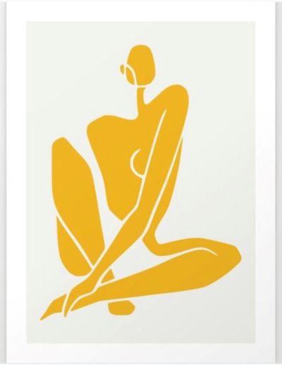 Sitting nude in yellow Art Print