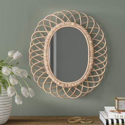 Haverton Oval Woven Bamboo Industrial Accent Mirror