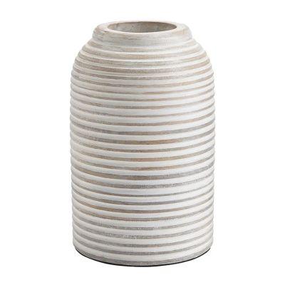 Whitewash Tan Wood Vase Small