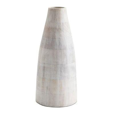 Whitewash Tan Wood Vase Large