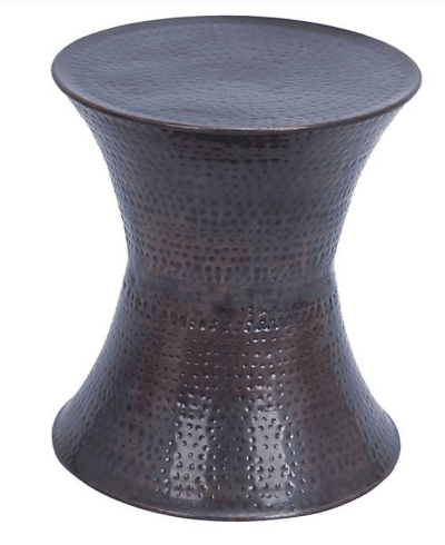Bronze Hammered Metal Hourglass Accent Table