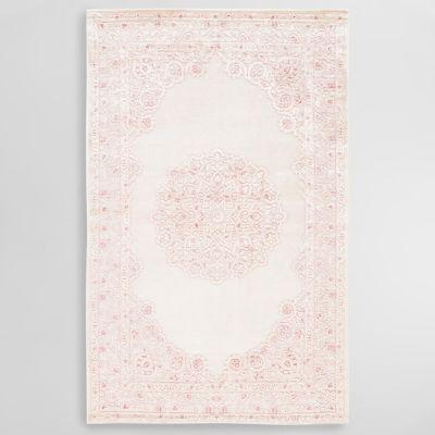 Pale Pink And White Medallion Hasna Rug 7'6" x 9'6"