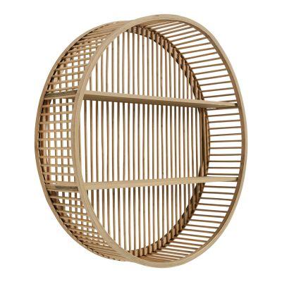 Round Natural Rattan and Wood Sydney Wall Storage