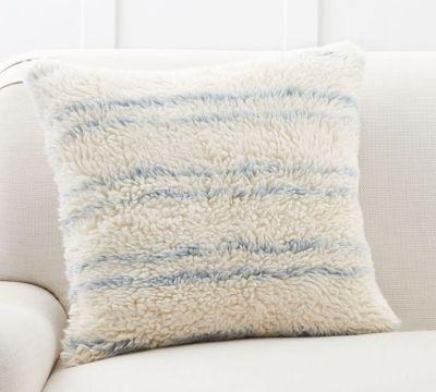 Blue Striped Wool Pillow Cover