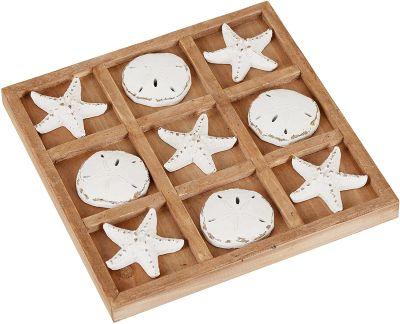 NIKKY HOME Wood Board Travel Game Tic Tac Toe for Fun,8.97 by 8.97-in Distressed White