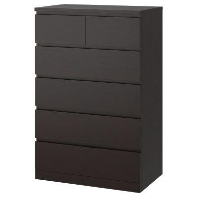 MALM 6-drawer chest black-brown