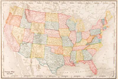 Map Of United States USA Vintage Travel Decorative Reference Art Poster