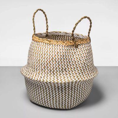 Round Palm Leaf Decorative Baskets White