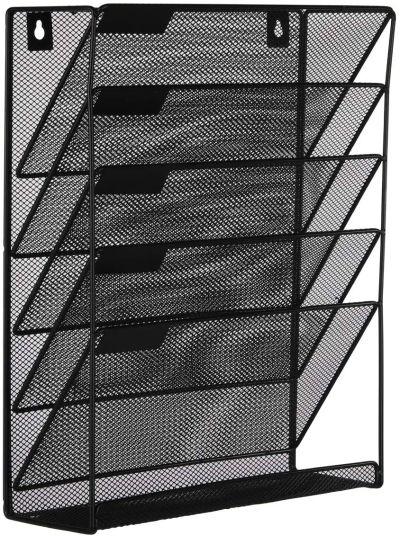 EasyPAG Mesh Wall File Holder 5 Tier Vertical Mount / Hanging Organizer with Bottom Flat Tray ,Black