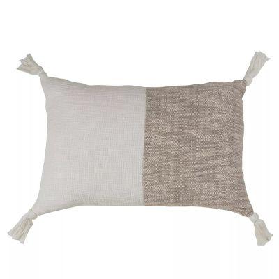 Two Toned Tasseled Oversize Lumbar Throw Pillow