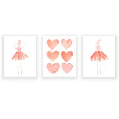 D All Coral Little Girls Ballet Artwork Set of 3 Paper Prints